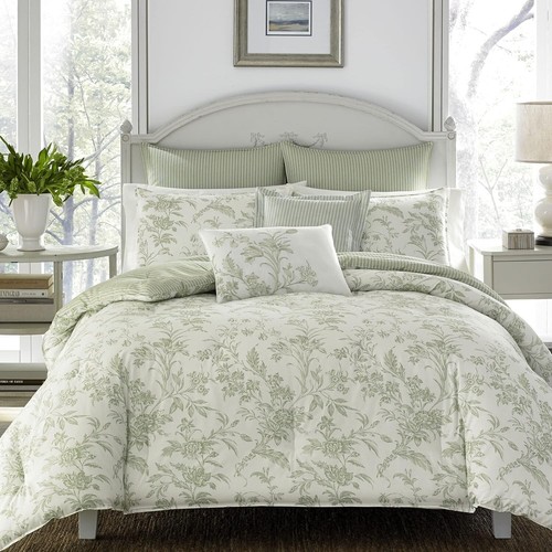 Laura Ashley Comforter Set Full/Queen Floral Cotton Soft in Green (7