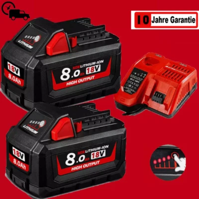 FÜR MI1WAUKEE 2x Für Milwaukee M18 High Output Akku M18B6 18V XC 8,0 Li-Ion 48-11-186