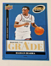 HASSAN DIARRA 2025 UD WORLD OF SPORTS MAKING THE GRADE BLUE#MTG-HD UCONN HUSKIES
