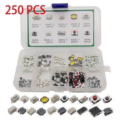 Knopfschalter Parts Plastic+Metal Tactile Push 10Value Kit 250 STÜCKE