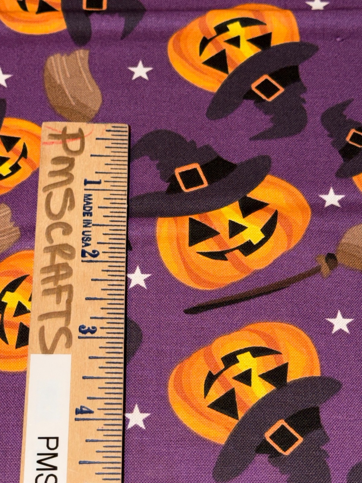 MDG Halloween Smiling Pumpkins on Purple 100% light weight COTTON FABRIC by yard