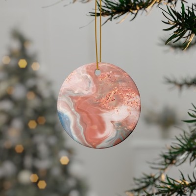Blush Marble Swirl Ceramic Ornament