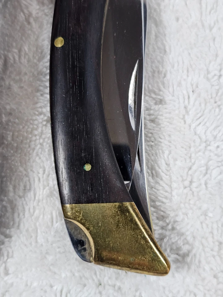 Cuchillo de caza plegable Browning 503 de colección Japón 3 hojas con funda de cuero EE. UU. Foto 3 de 4