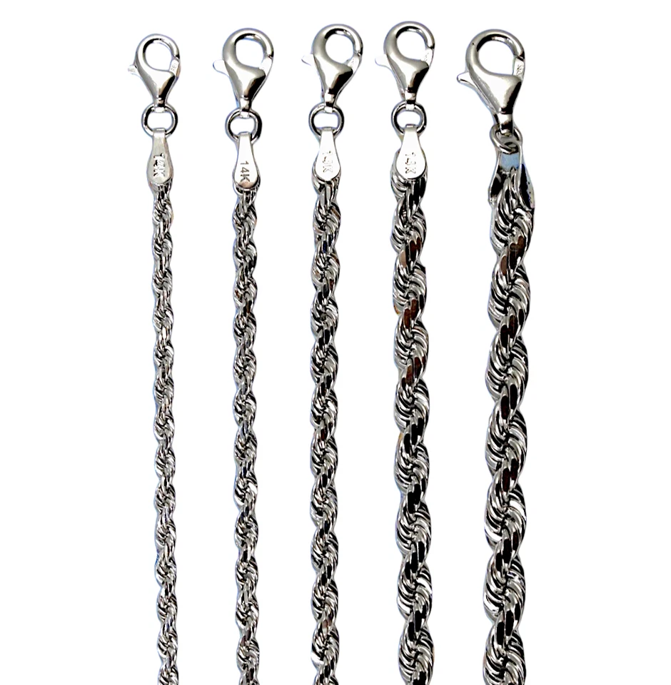 Pulsera collar cadena cuerda oro blanco 14K corte diamante oro real 2 mm-6 mm 7"-30"