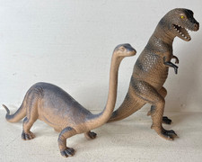 VTG 1990s Set of 2 Plastic Dinosaur Toy Figures T Rex Brontosaurus 6.75"