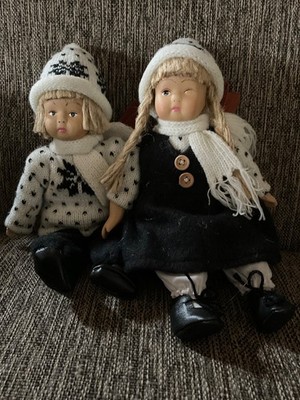 Scandinavian style dolls with knit hats/sweaters, porcelain head,hands,feet cute