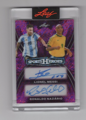 Lionel Messi Ronaldo Nazario 2026 Leaf Metal Sport Heroes Auto