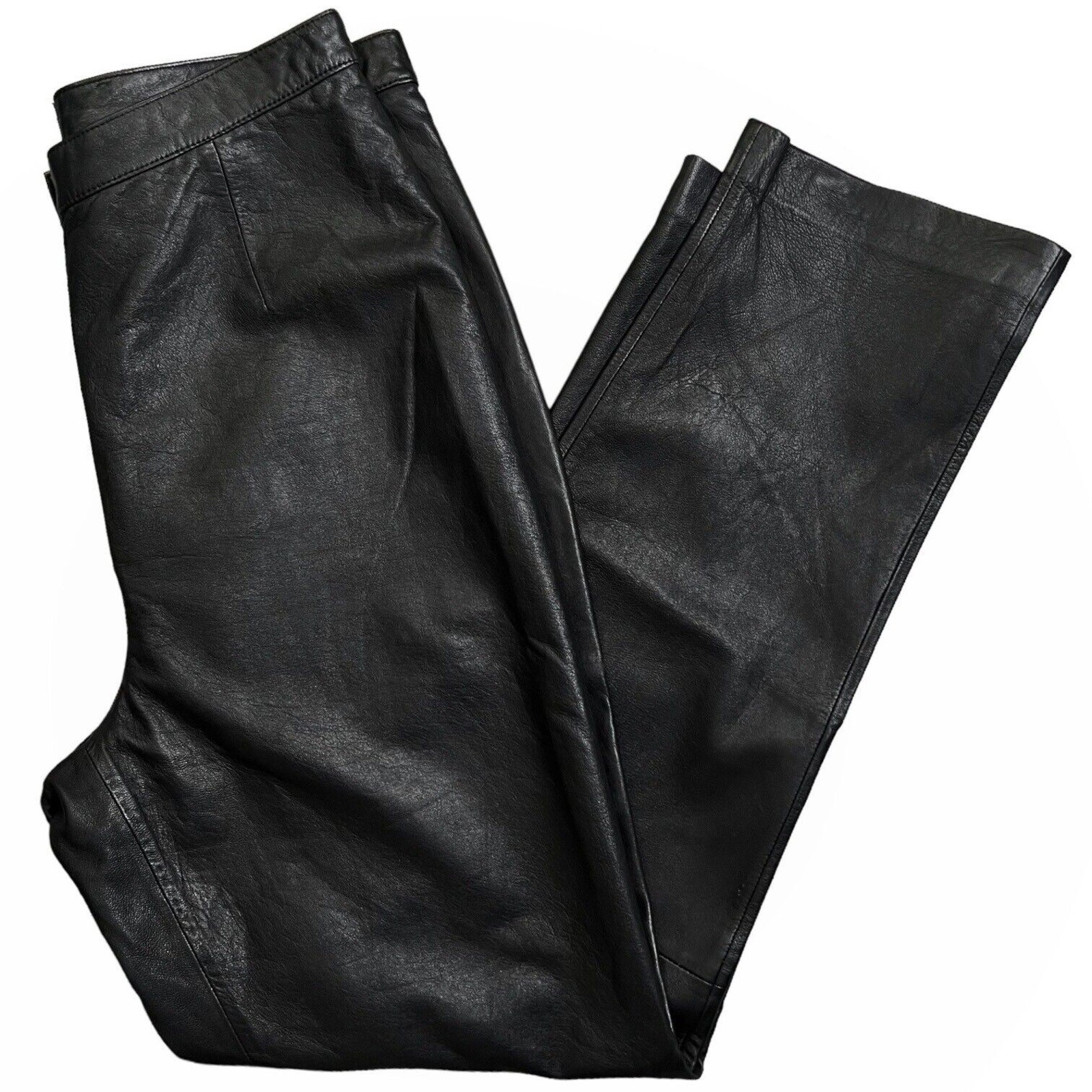 90s Y2K Black High-Rise Genuine Leather Pants Retro Fashion