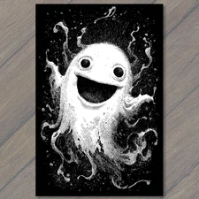 POSTCARD Excited Ghost Floating In Darkness Halloween Spirit Night