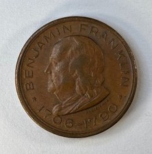 Benjamin Franklin 1906-1790 Memorial Souvenir Token Philadelphia