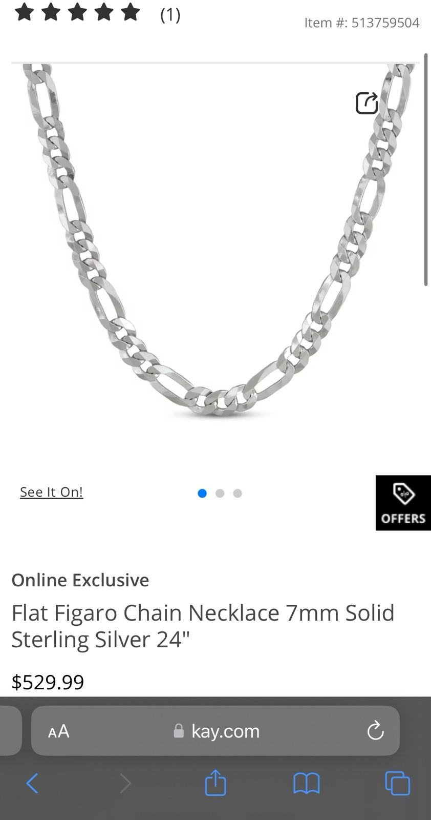 Flat Figaro Chain 7mm Solid Sterling Silver 24” - image 4