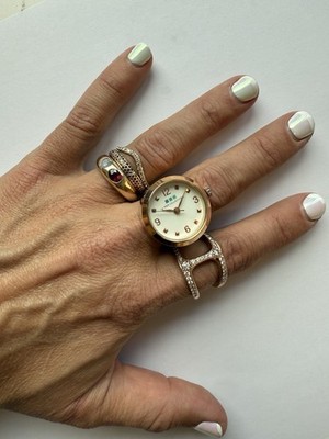 Vintage La Mer Collections Ring Watch IP Rose Gold finish Size 7 White Dial