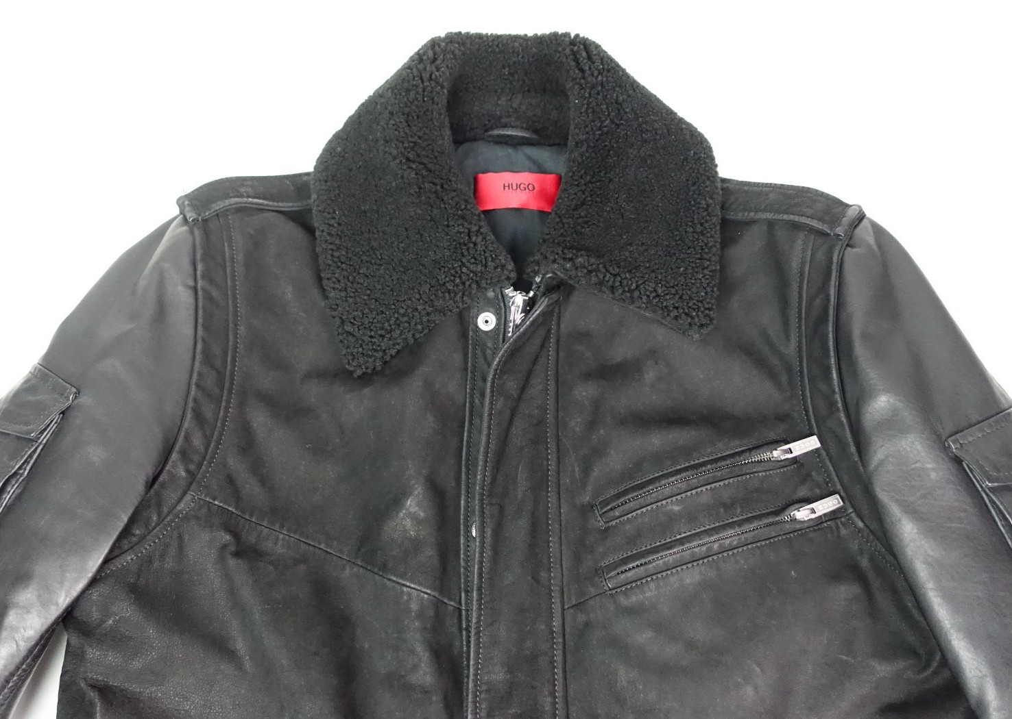 £1300 HUGO BOSS MOST RECENT AVIATOR L REAL SHEARLING COLLAR BOMBER JACKET LARGE thumbnail 14