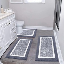 Pauwer Bathroom Rugs Sets 3 Piece 18"x26" 20"x32" U Shape 20"x24", Dark Grey