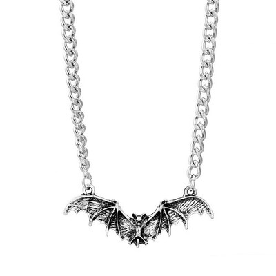 Gothic Choker Halskette - Fliegende Fledermaus Punk Vampir Design, Silber Grob Kette