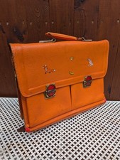 Schultasche Vintage Tasche 70er Retro Ranzen Tornister Leder 70s orange