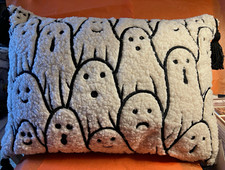 Plush Tassel Halloween Ghost Decorative Throw Pillow Rectangular 14x20 White
