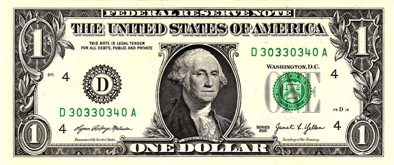 $1 2021 Fancy Serial  Uncirulated CU D30330340A
