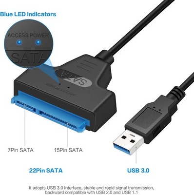 SATA to USB 3.0 Adapter Cable for 2.5 inch Hard Drive HDD/SSD Data Black 