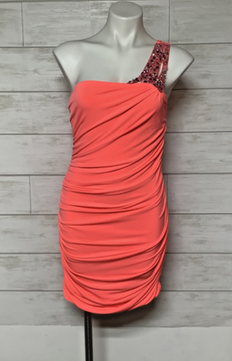 homecoming dresses in lafayette la VIENNA Prom 60096 Size 6 Lava Sequin Short Fitted Neon Homecoming Dress Slit Cocktail Dress Formal main image 1
