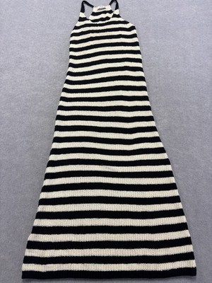 Mango Basics Striped Knit Long Dress Size Small Black & White