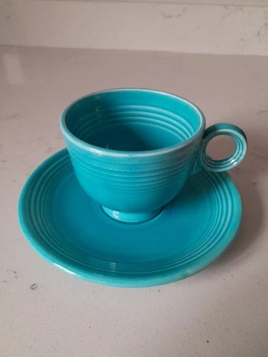 Vintage 2 Piece Fiesta Ware Turquoise Homer Laughlin Fiestaware Cup & Saucer