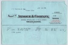 Illinois Chicago Armour Meat Bacon Ham Company 1901 Billhead Receipt 8" x 5.5"
