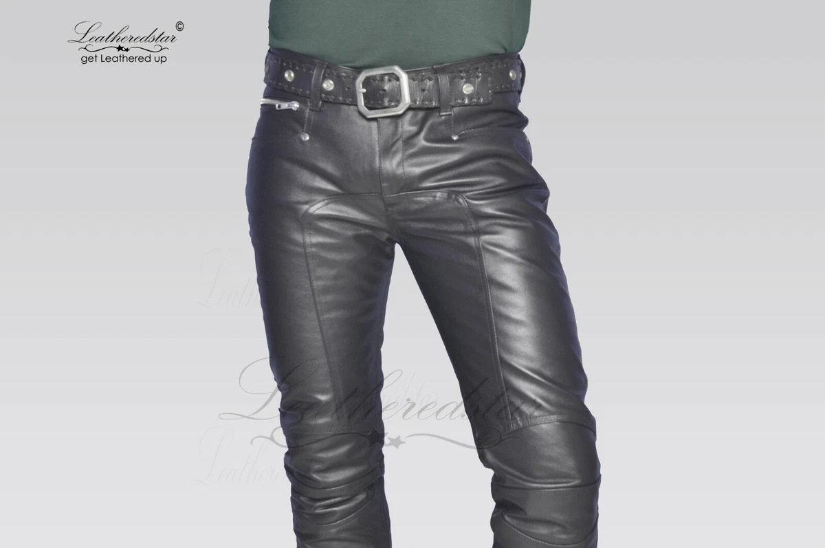Custom leather shop jeans