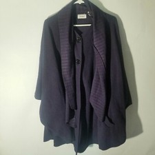 Le Moda Poncho Cardigan Womens One Size Dark Purple Scarf Fleece Cape Jacket