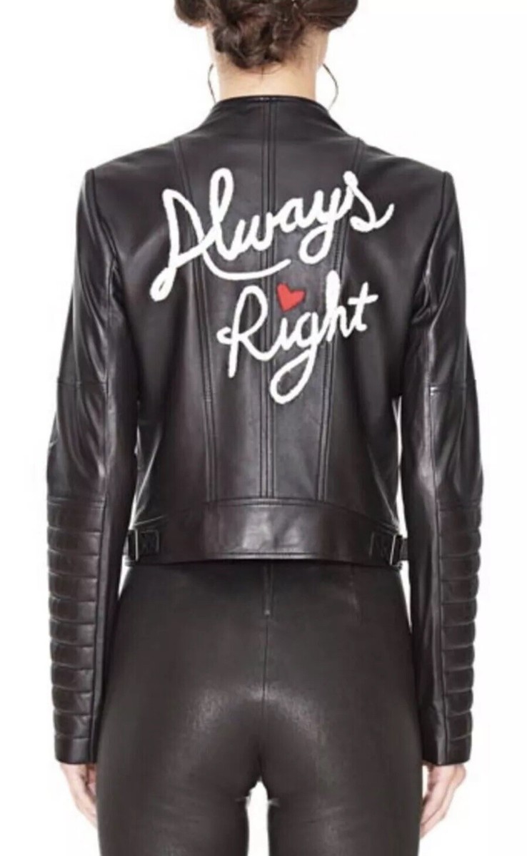 Alice + Olivia Gamma Always Right Biker Jacket Lamb Leather Black