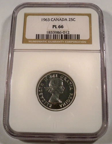 1963 CANADA NGC PL66 QUARTER 25c PROOF LIKE SILVER