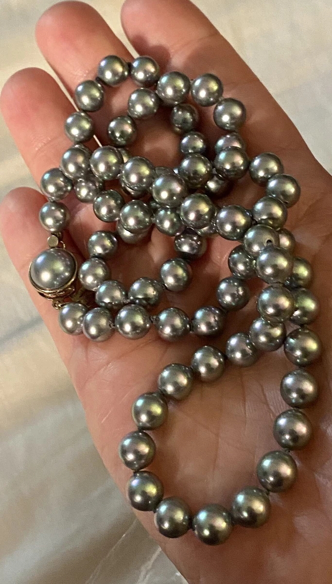 Majorica Pearl Necklace Strand Gray Lustrous Sterling Silver 7mm