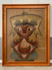 🔥 Vintage Old Mexican Modern Folk Art Oil Painting, Jose Maria de Servin 1960s