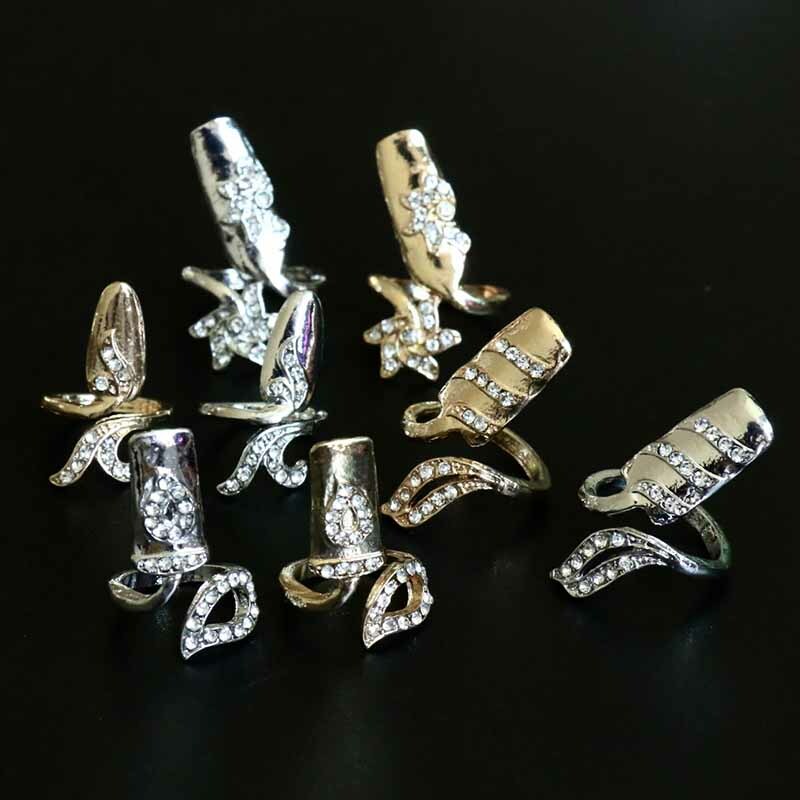 Nail Rings Adjustable Opening Rhinestone Nail Cover Rings Women Wedding
