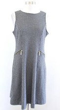 Ann Taylor Factory Black White Gingham Plaid Knit Dress Size 6 Zipper Accent