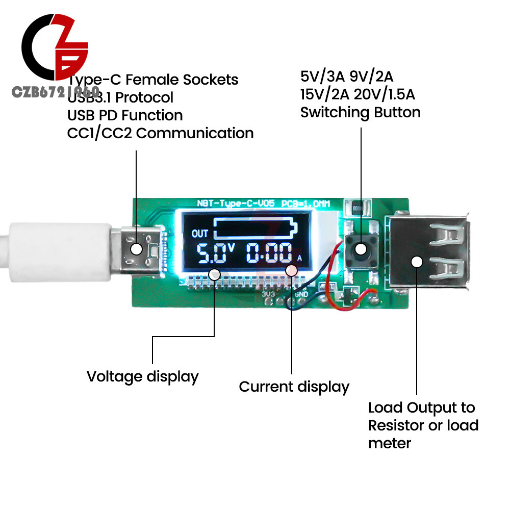 Type-C PD Fast Charging Protocol Decoy Trigger Module Aging Test Board with LCD