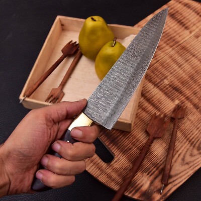 12  CUSTOM HANDMADE FORGED DAMASCUS STEEL CHEF KNIFE KITCHEN KNIFE WOOD HANDLE