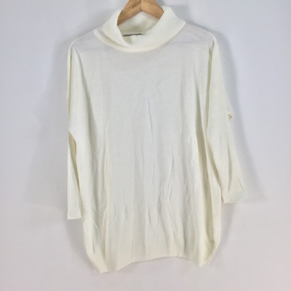 Milan Kiss womens knit jumper size L oversized white turtleneck sheer 077918