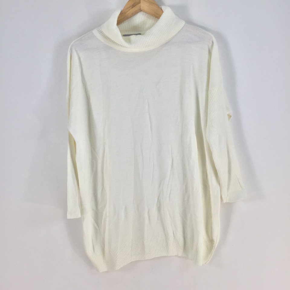 Milan Kiss womens knit jumper size L oversized white turtleneck sheer 077918