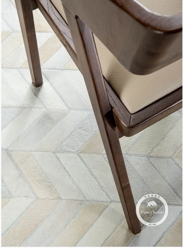 Patchwork Cowhide Rugs | Chevron Patchwork Cowhide Rug Off White - Image 4 of 4