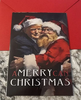 A Merry Can Christmas Trump & Santa 4.6x6.6” Blank Inside Greeting Card