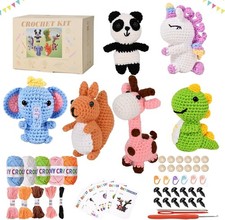 Alutaba 6Pcs Crochet Kit for Beginners, Crochet Animal Kits for Adults and Kids