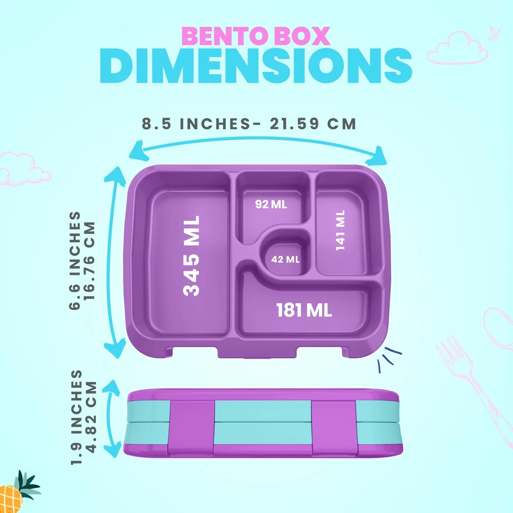 Bento Box for Kids Leak-Proof 5-Compartment Lunch Box for School