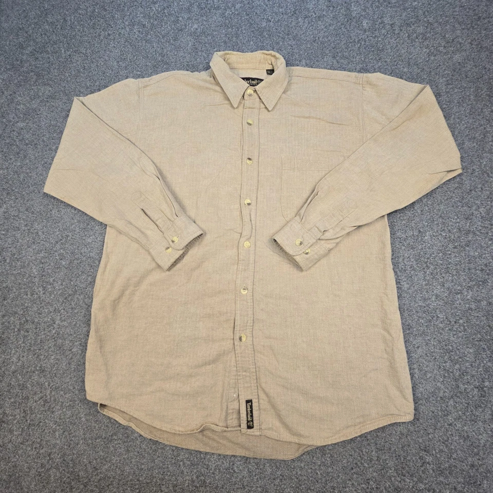 Timberland Shirt Mens LARGE beige Long Sleeve Button Up cotton collared Size L - Image 2 of 4