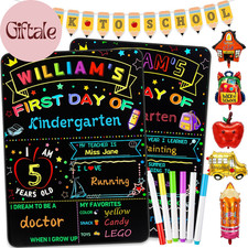 First and Last Day of School Board Sign with 6 Liquid Chalk Markers, Pencil Bann