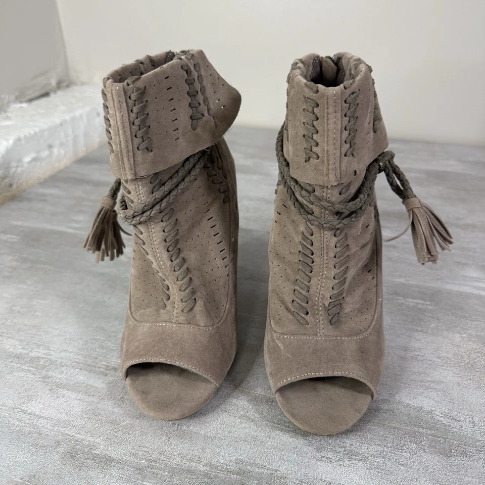 Botín para mujer marrón con cremallera y cremallera en el tobillo con recortes de gamuza sintética de bambú talla 6 Foto 4 de 4