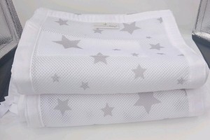 Breathable Baby Bed Crib Mesh Liner Neutral White & Gray Stars