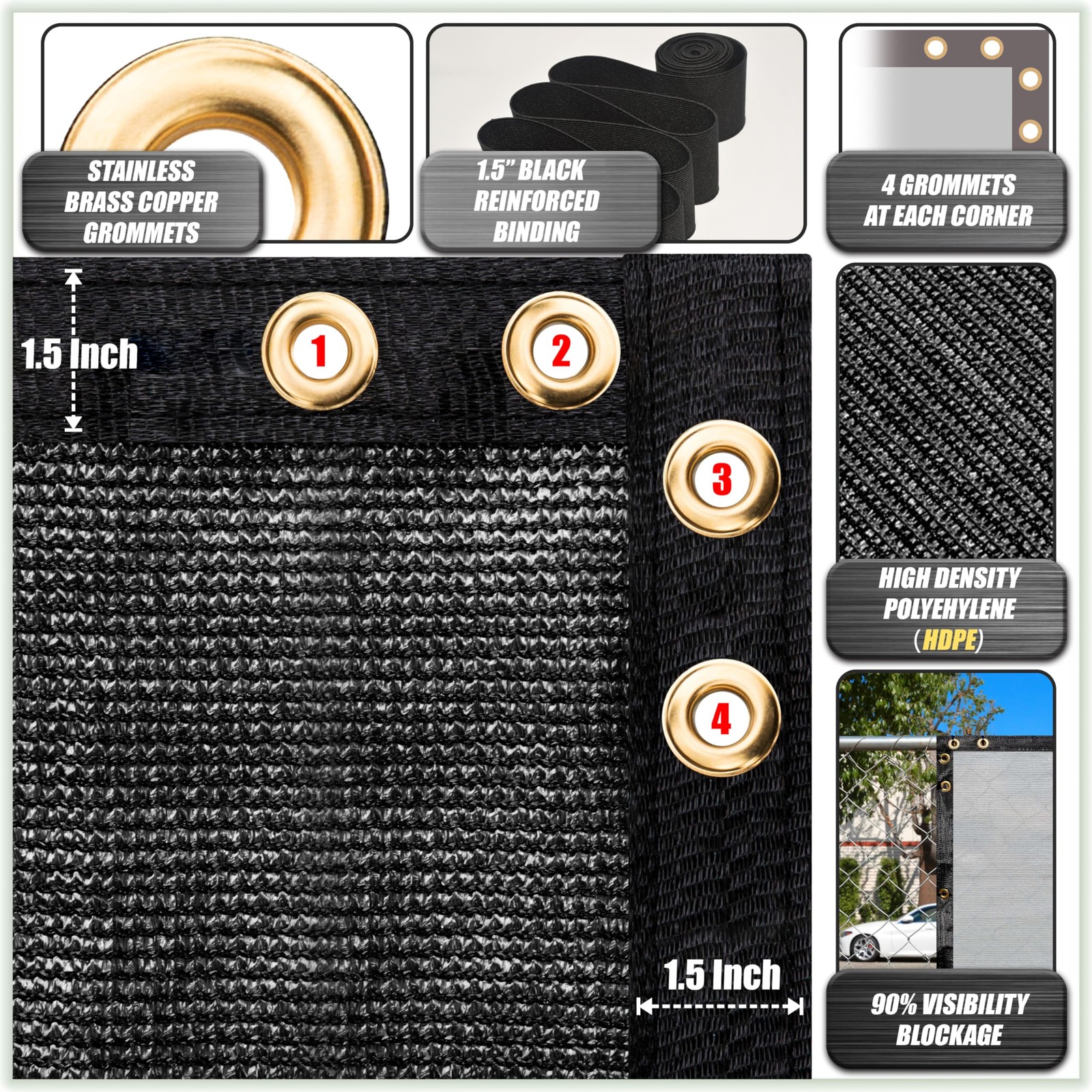 ColourTree 4' x 12' Black Fence Screen Privacy Screen - Commercial Grade 170 GSM