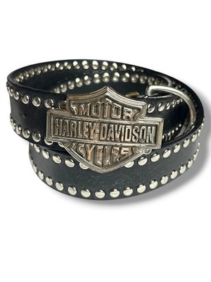 Vintage 90s Y2K Harley Davidson Studded Black Leather Belt  Biker Sz 30