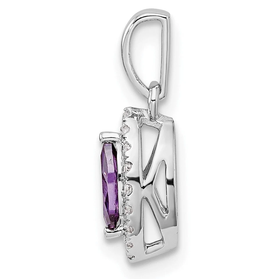 14k White Gold 1/10Ct Lab Grown Diamond and Amethyst February Birthstone Pendant - Image 2 of 4